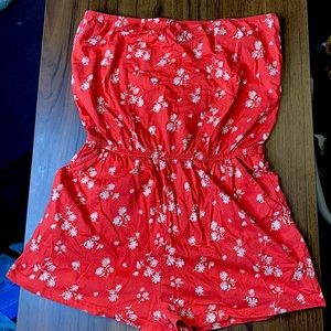 Red floral romper